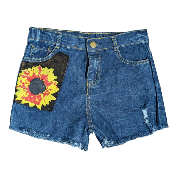 Girls Jean Shorts Sunflower - Picture 1 of 5